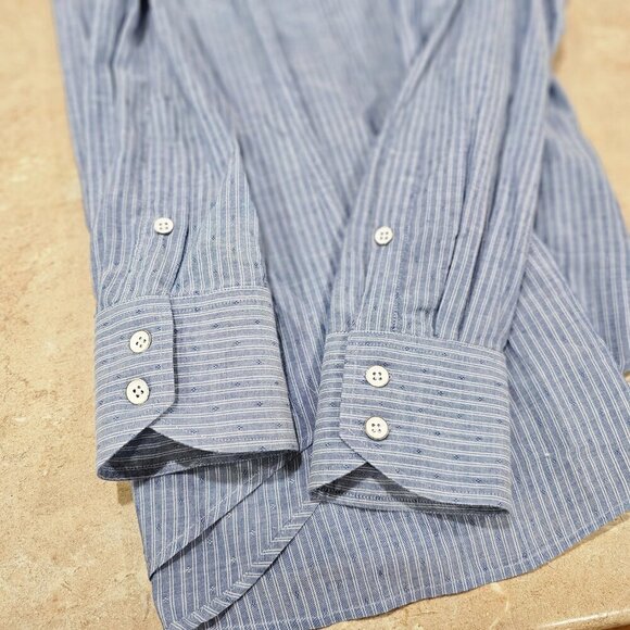 Men's Rag & Bone Blue and White Striped Button‎ Up Shirt Hidden Buttons Size 17 - Picture 9 of 10